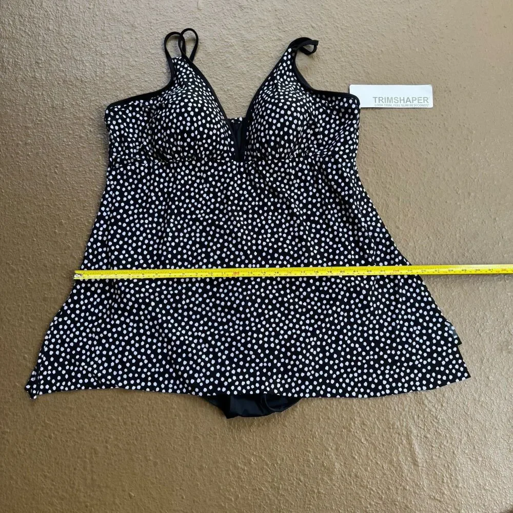 Trimshaper Swimsuit Dress Tracey Sz 24W One Piece Black White Dots Funfetti NWT - Picture 4 of 16